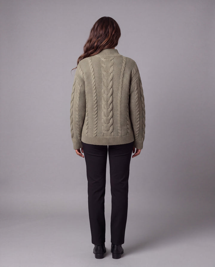 Oversized Cable-Knit Jumper - Olive