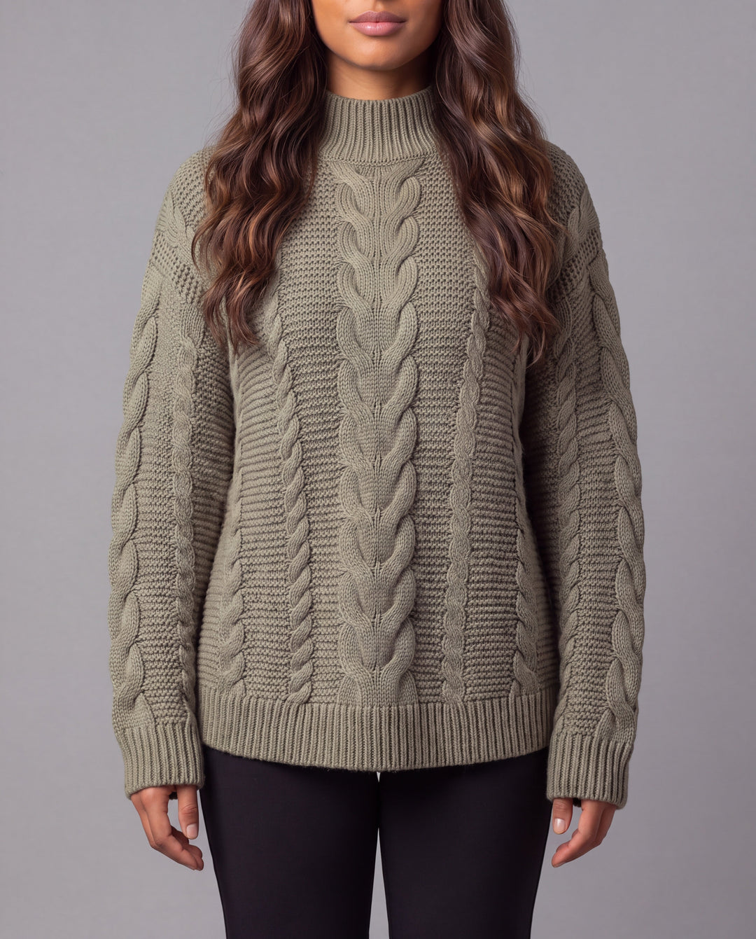Oversized Cable-Knit Jumper - Olive