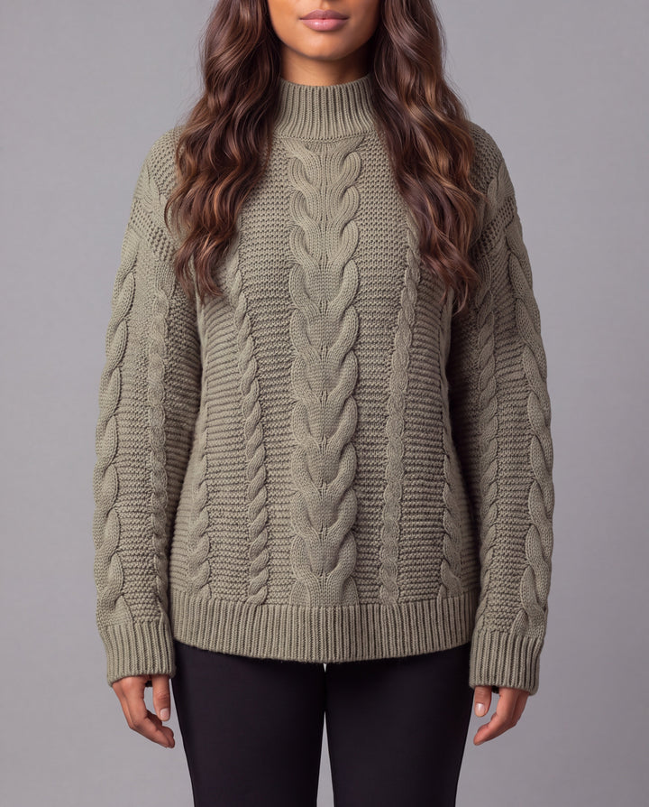Oversized Cable-Knit Jumper - Olive