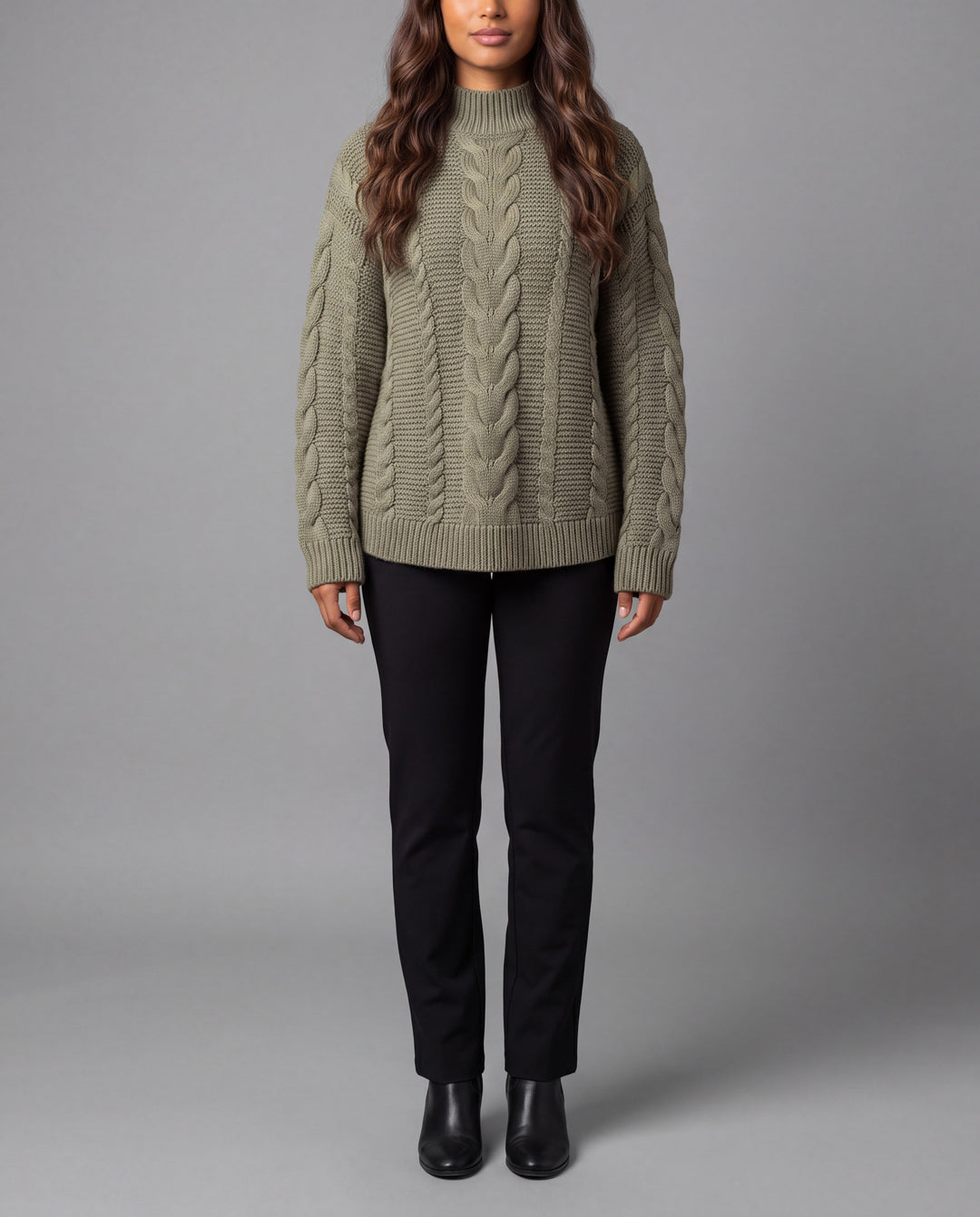 Oversized Cable-Knit Jumper - Olive