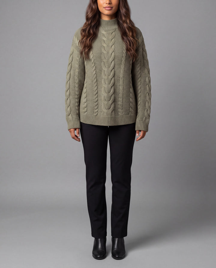 Oversized Cable-Knit Jumper - Olive