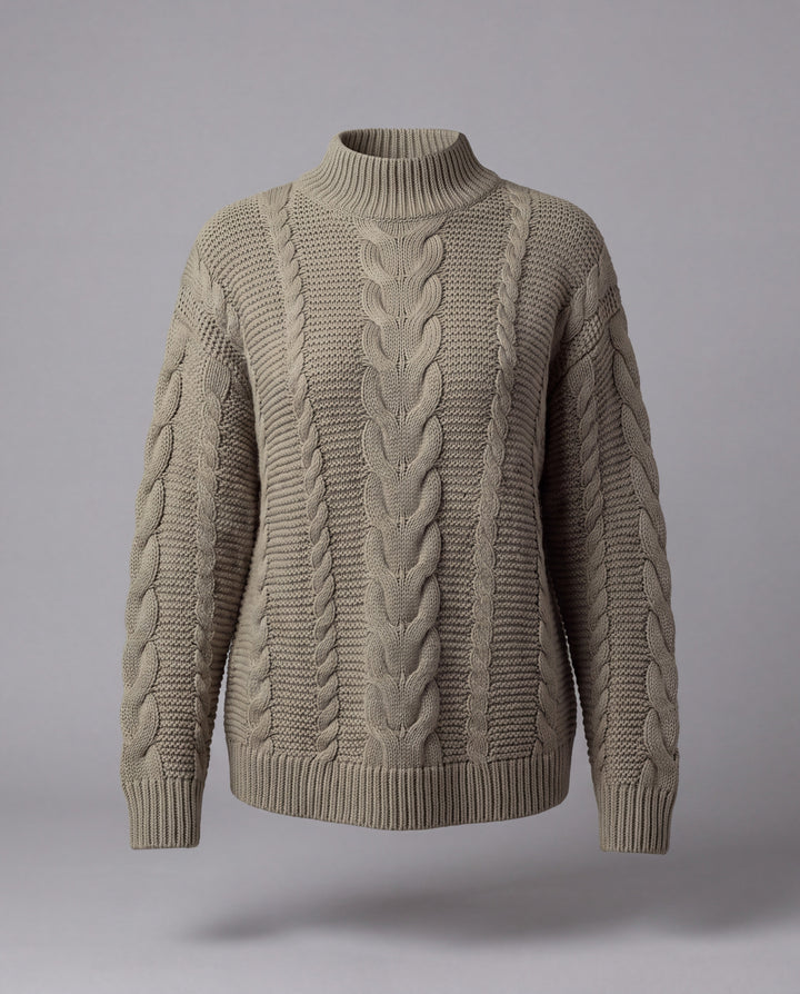 Oversized Cable-Knit Jumper - Olive