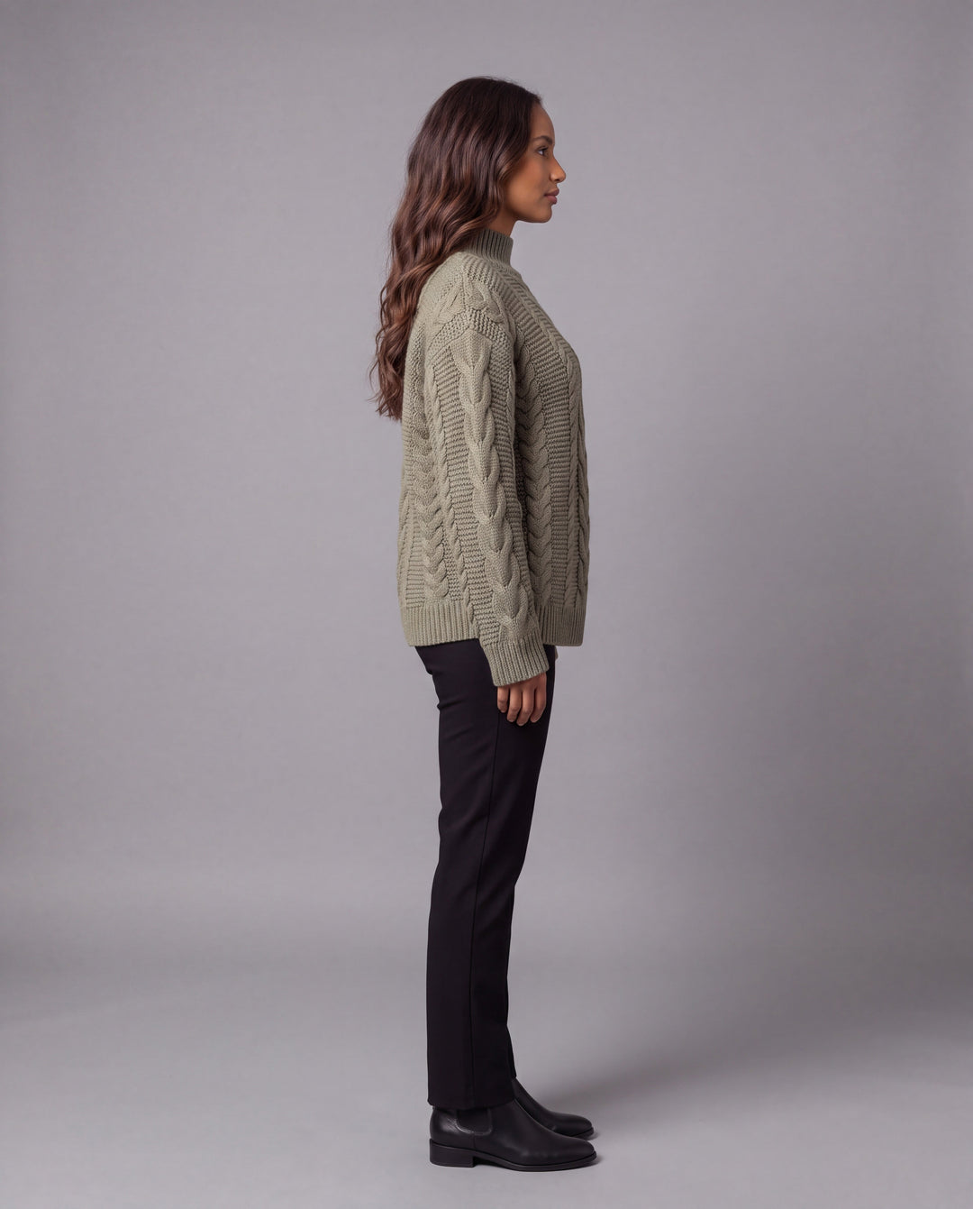 Oversized Cable-Knit Jumper - Olive