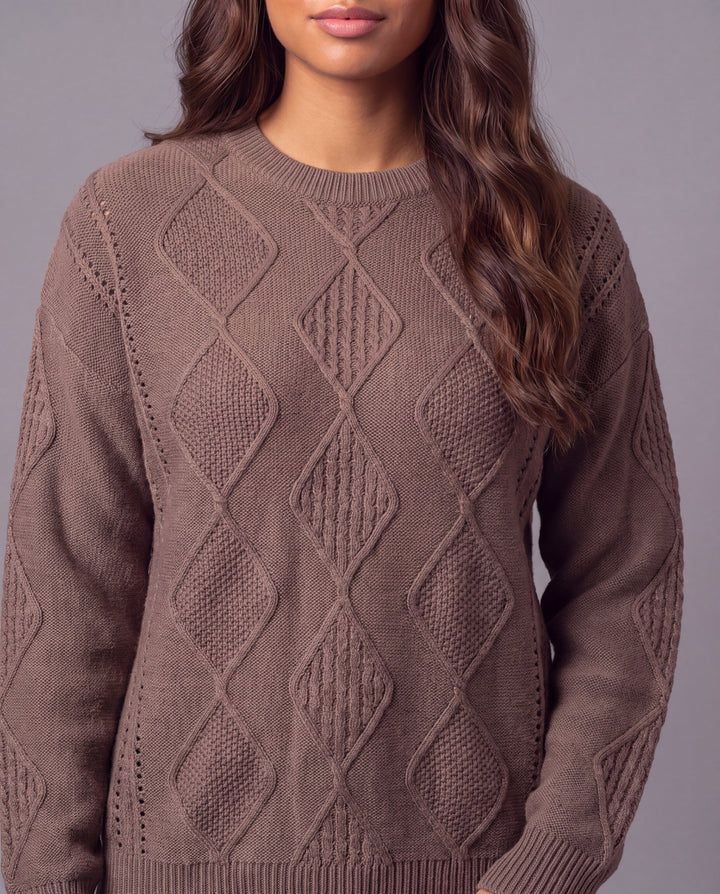 Cable-Knit Sweater - Brown