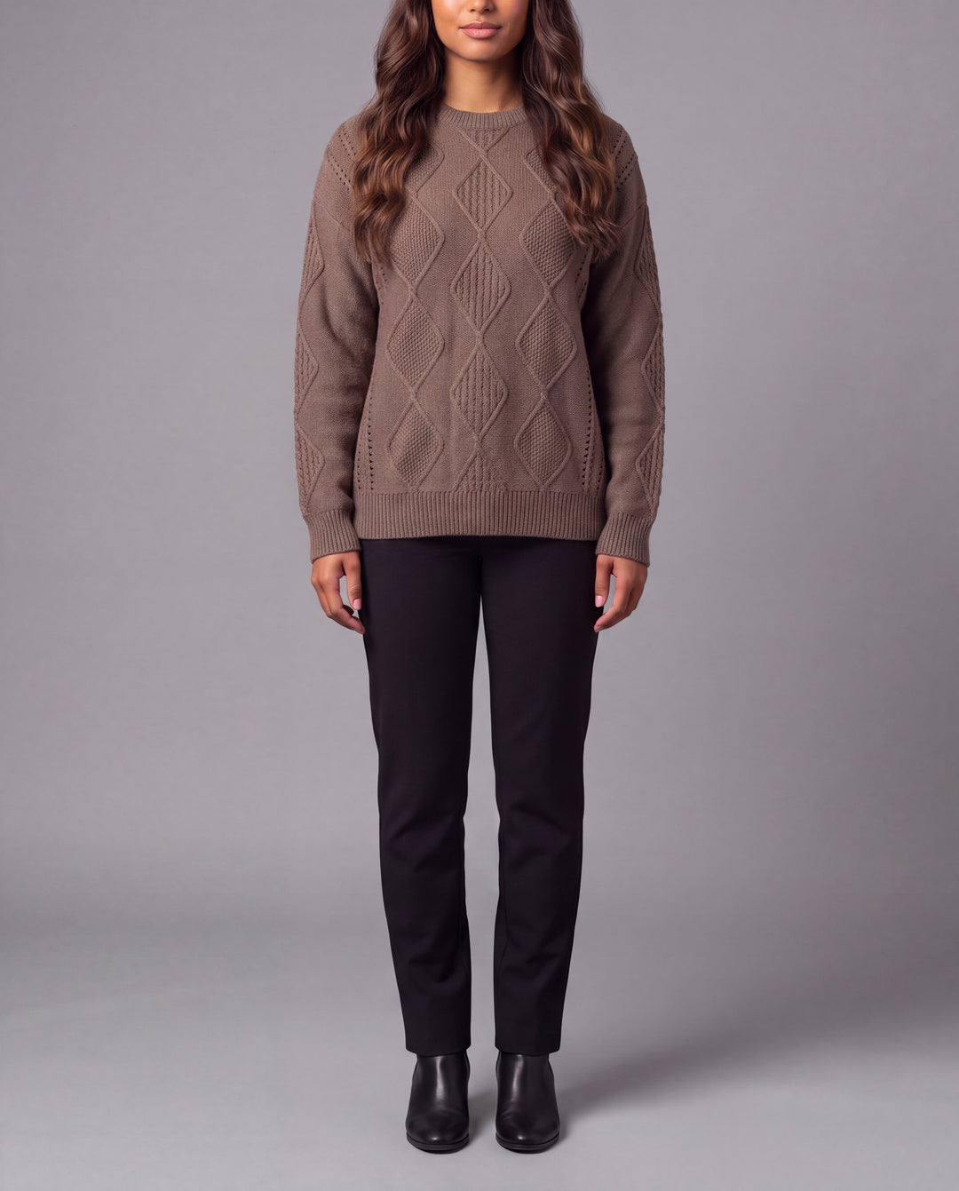Cable-Knit Sweater - Brown