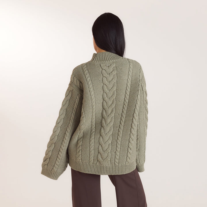 Oversized Cable-Knit Jumper - Olive
