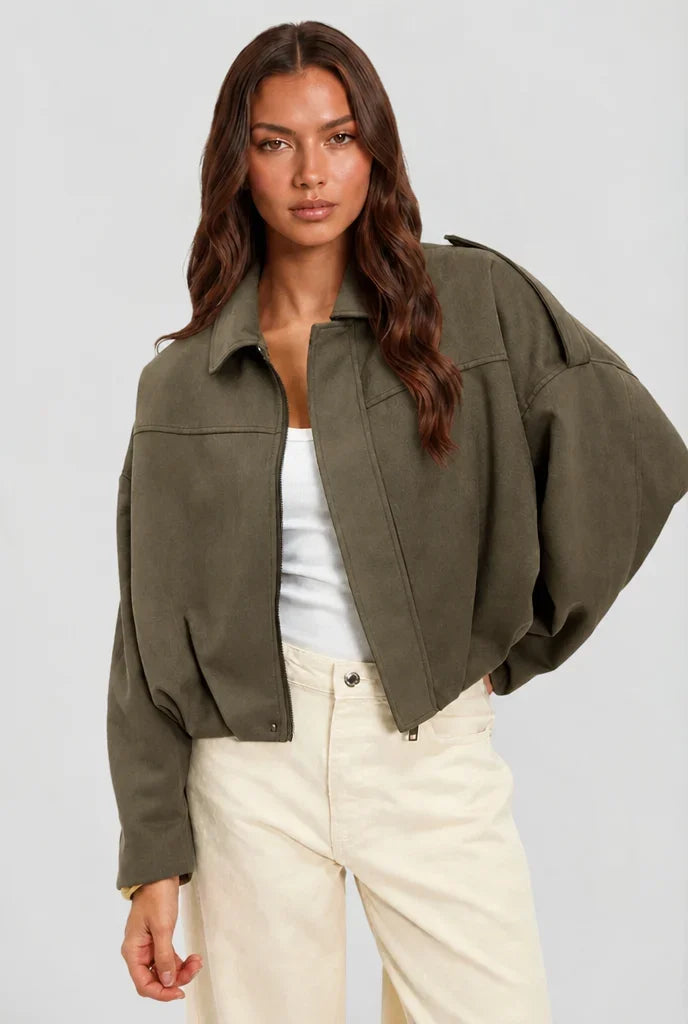 Cropped Oversized Suede Jacket - view 7