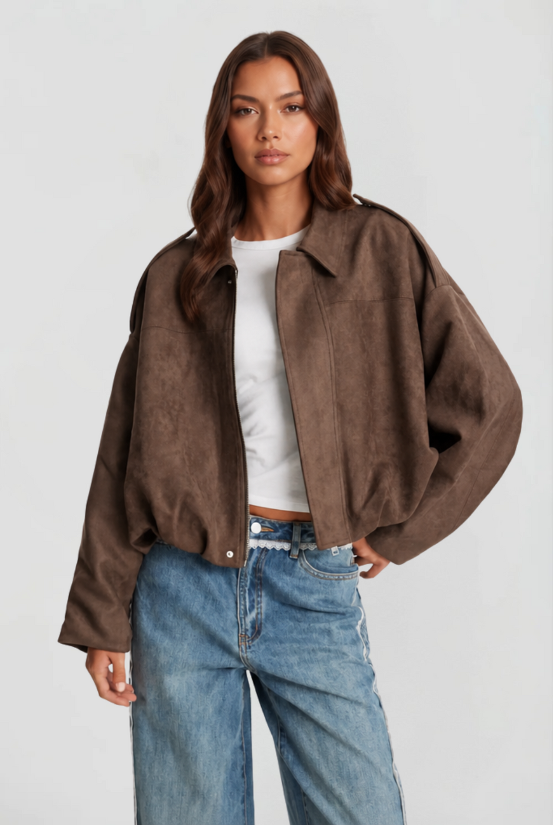 Cropped Oversized Suede Jacket - view 1