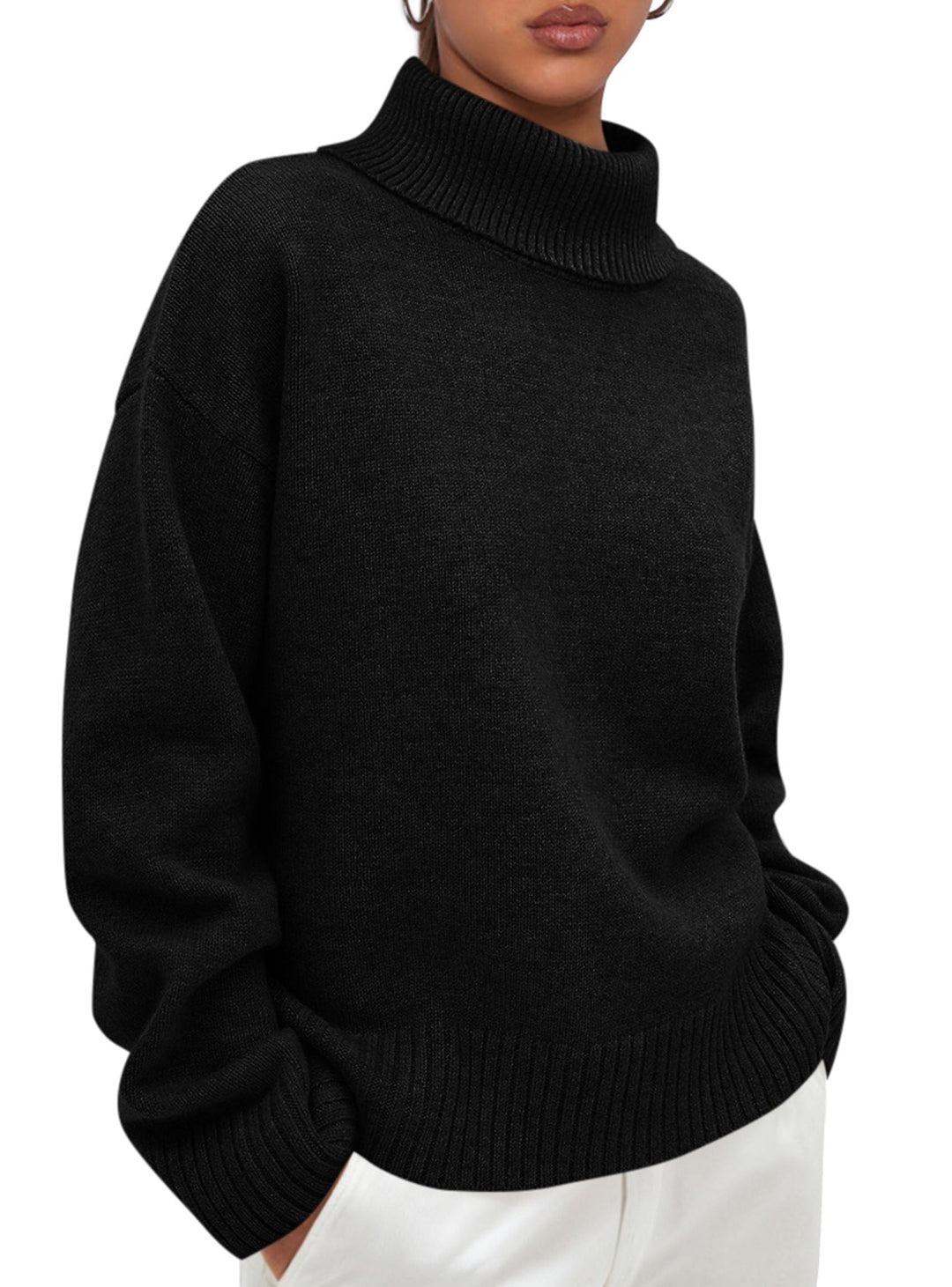 PRETTYGARDEN Womens Turtleneck Long Sleeve Sweater Fall Trendy Loose Fit Casual Tops Chunky Knit Pullover Sweaters
