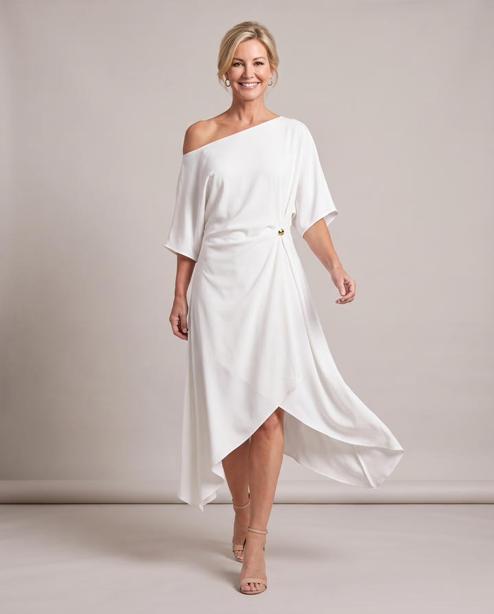 Asymmetric Wedding Guest Midi Dress