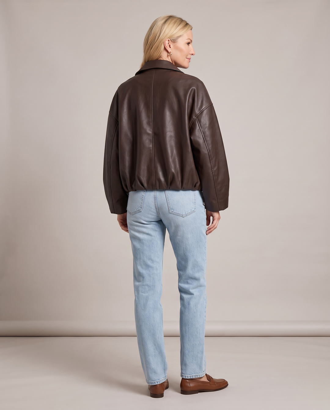 Faux Leather Oversized Belted Bomber Jacket