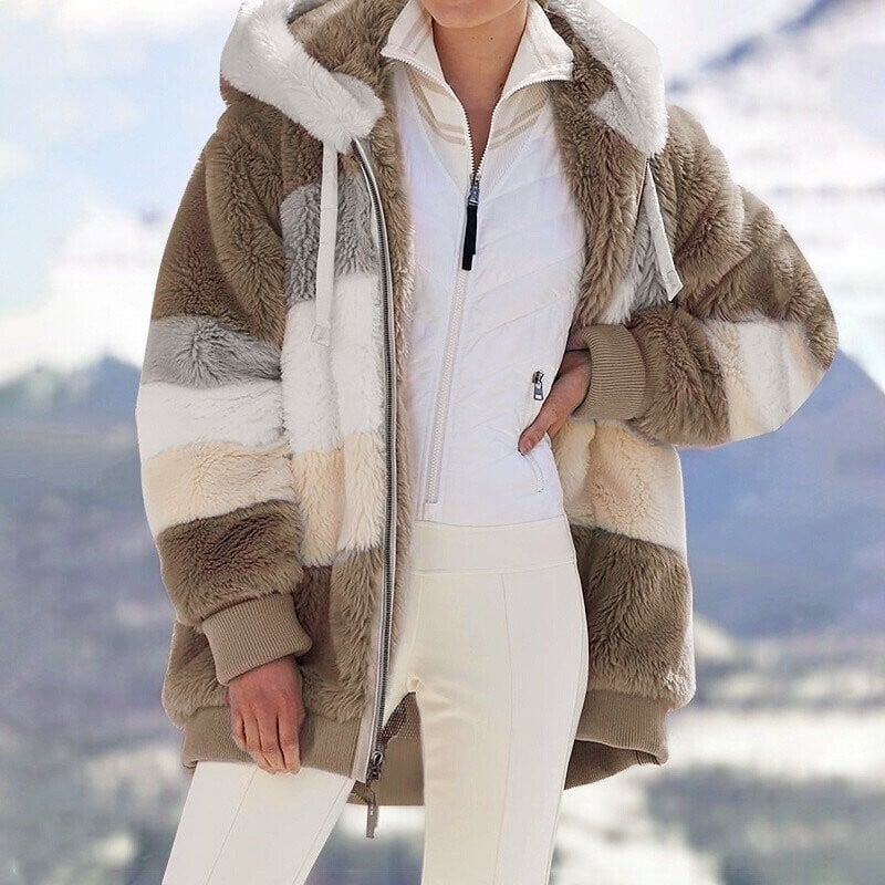 Colour Block Fluffy Hooded Fleece Jacket detail