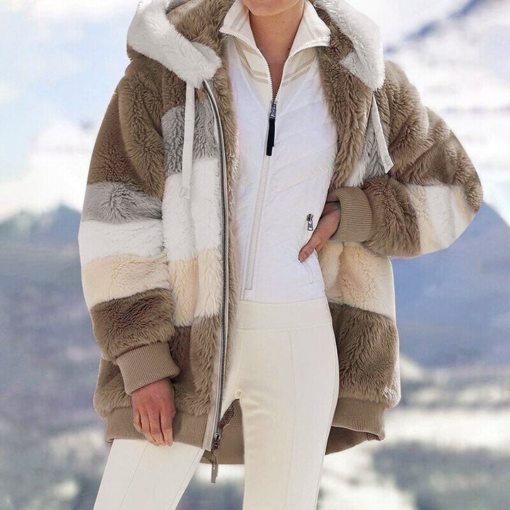 Colour Block Fluffy Hooded Fleece Jacket detail