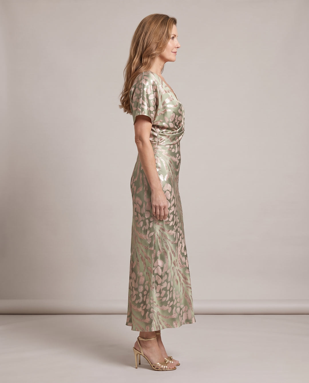 Sage Green Satin Animal Print Midi Dress