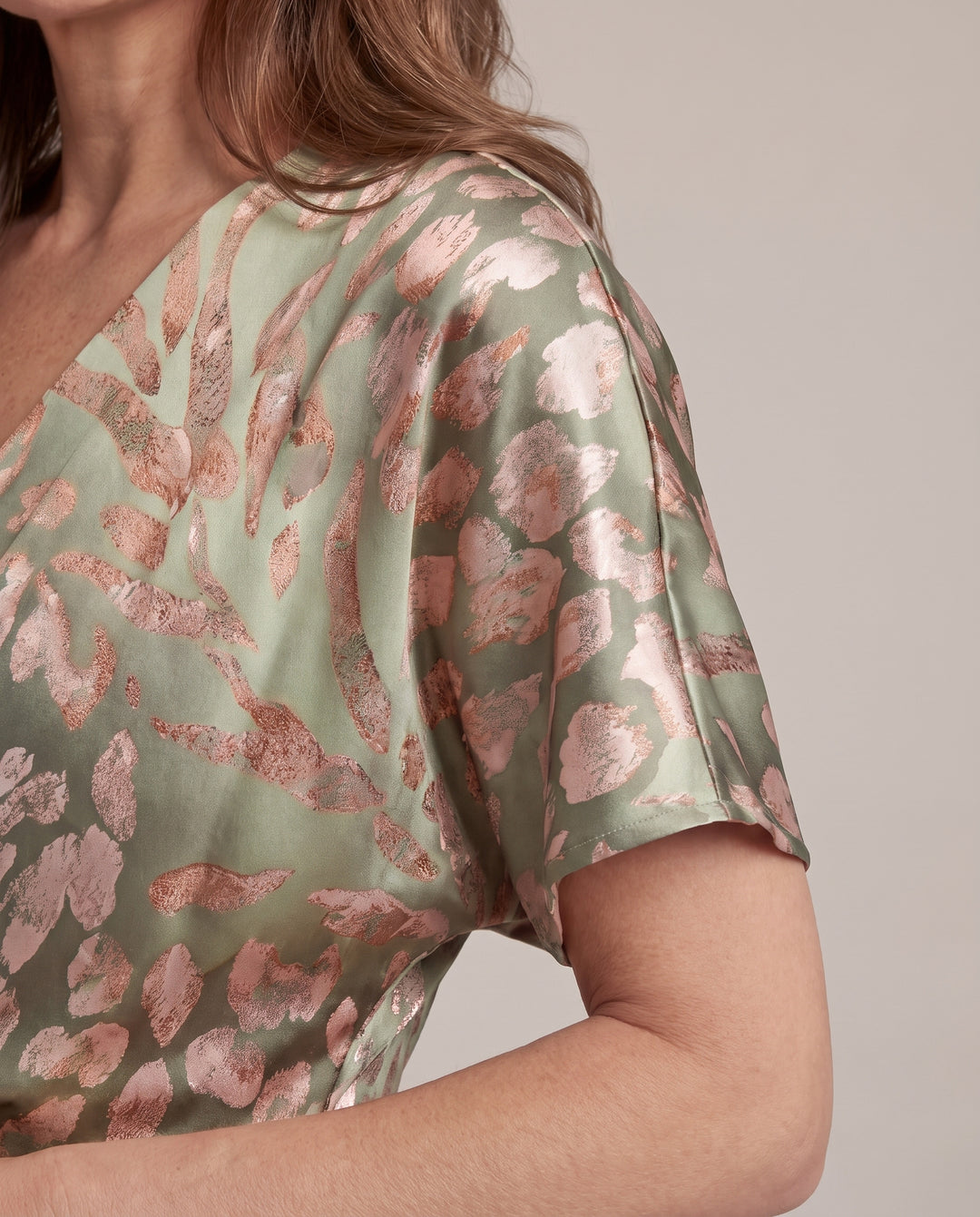 Sage Green Satin Animal Print Midi Dress