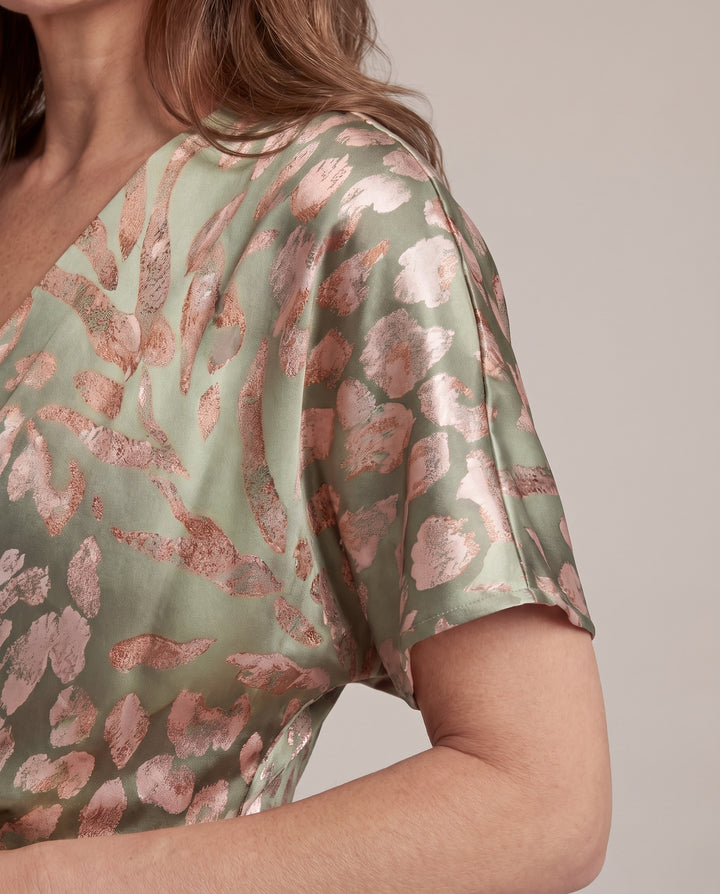 Sage Green Satin Animal Print Midi Dress