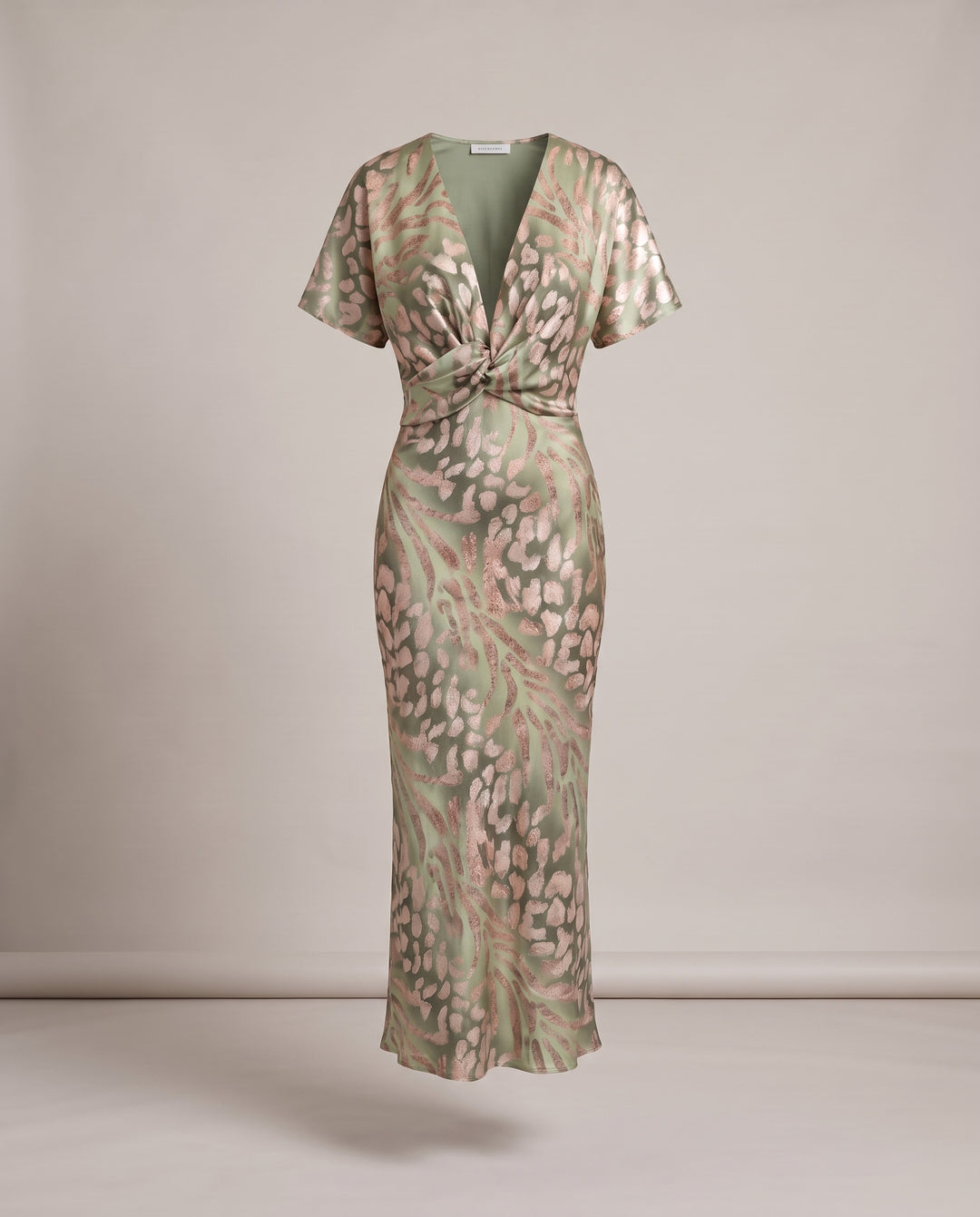 Sage Green Satin Animal Print Midi Dress
