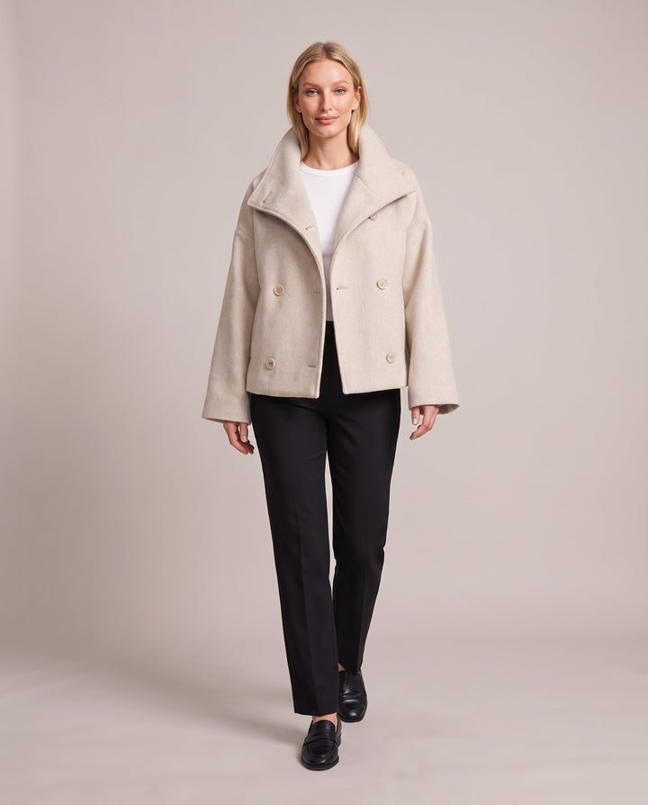 Double Breasted Short Coat with Wide Collar
