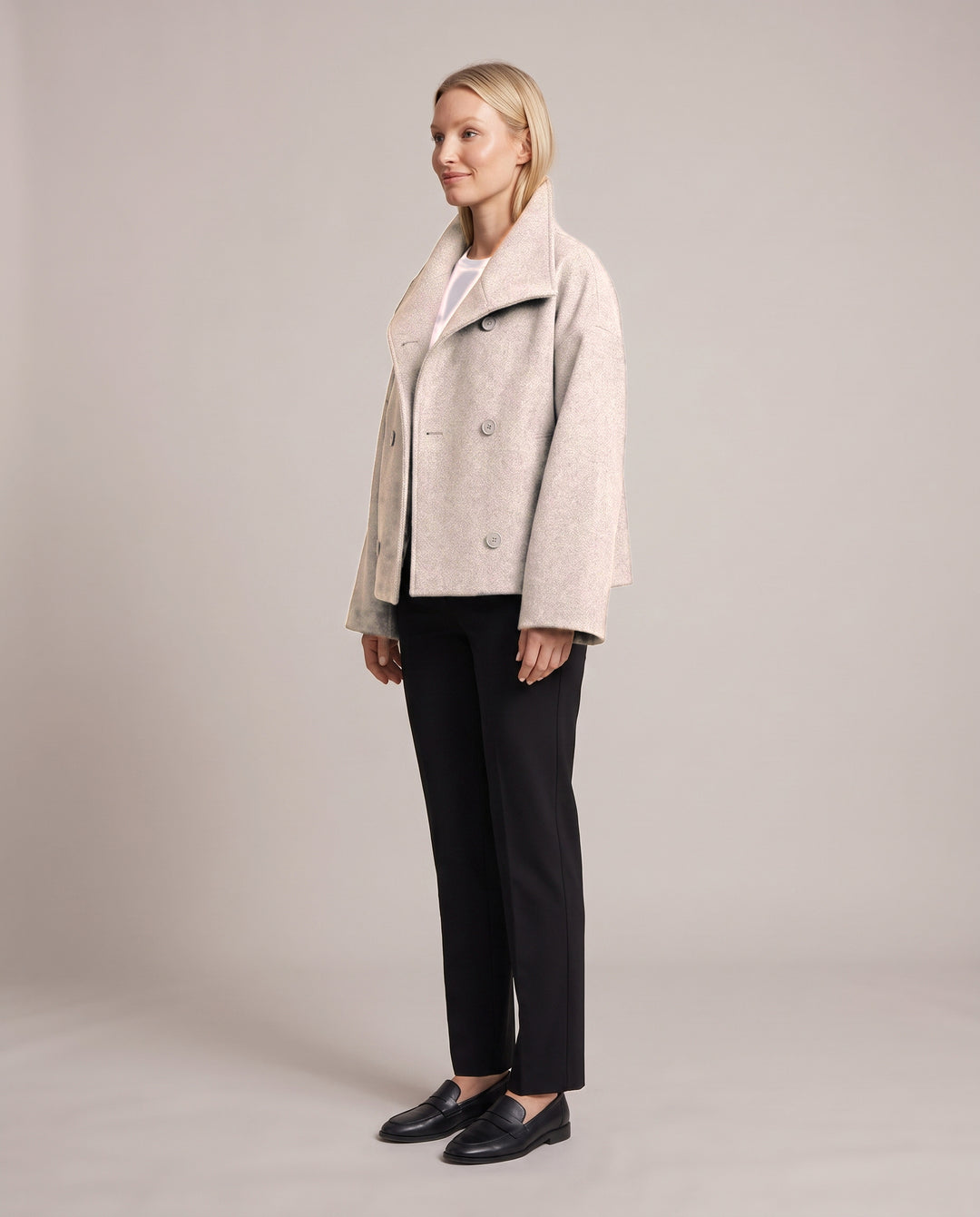 Double Breasted Short Coat with Wide Collar