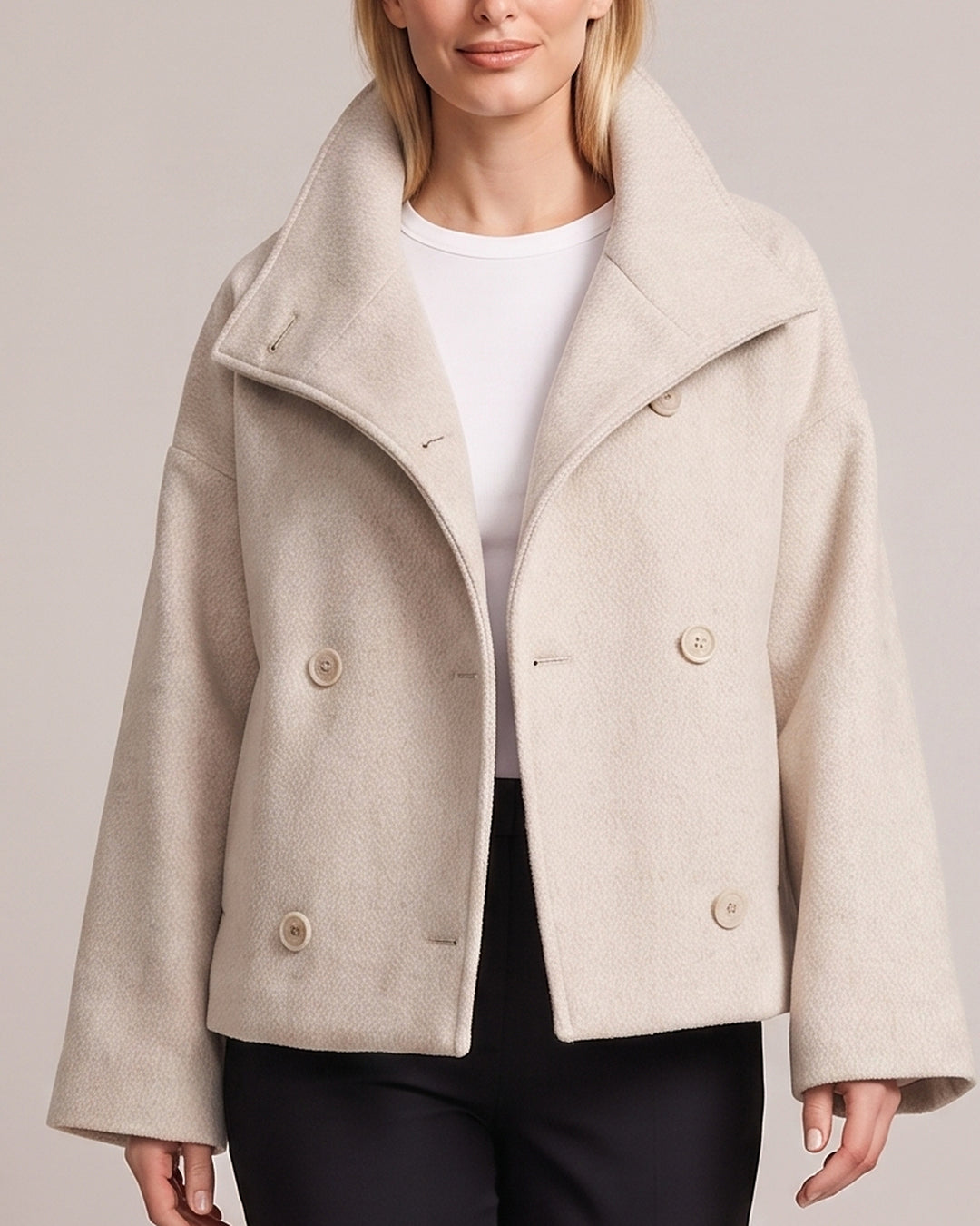 Double Breasted Short Coat with Wide Collar