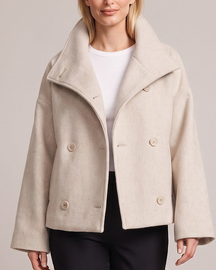 Double Breasted Short Coat with Wide Collar