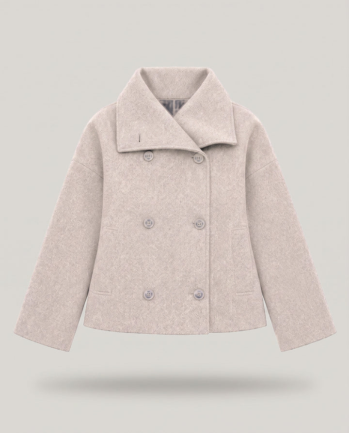 Double Breasted Short Coat with Wide Collar
