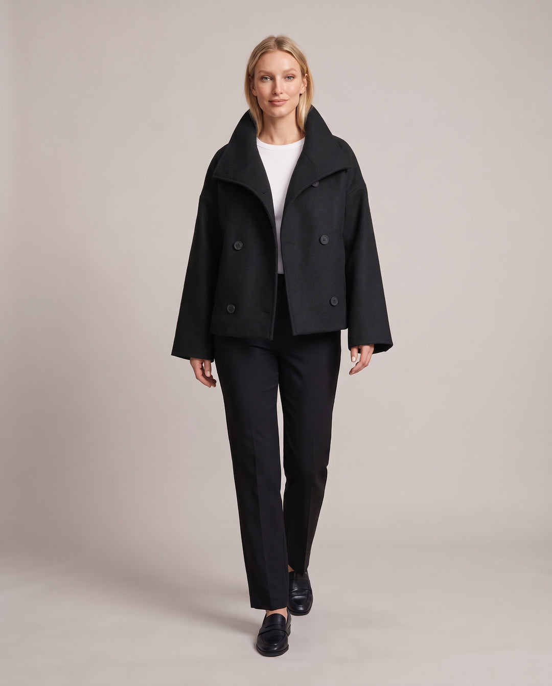 Double Breasted Short Coat with Wide Collar
