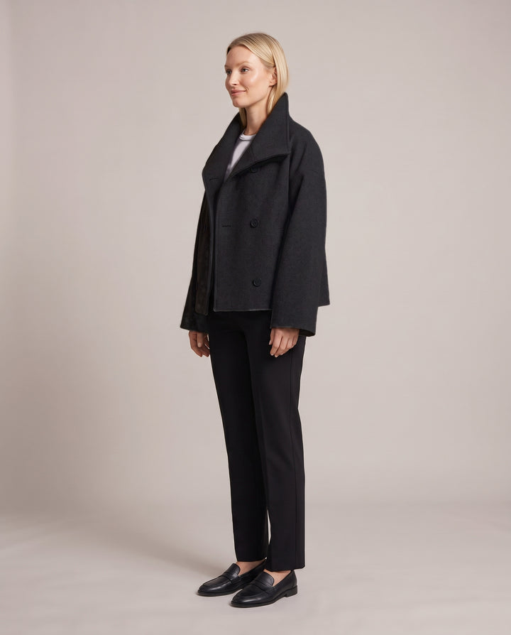 Double Breasted Short Coat with Wide Collar