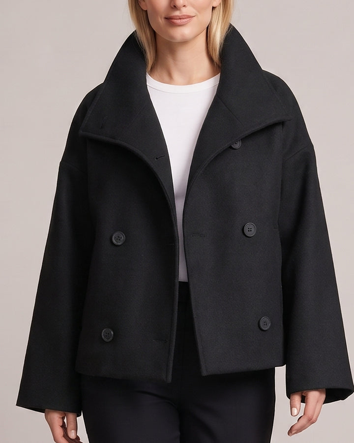 Double Breasted Short Coat with Wide Collar