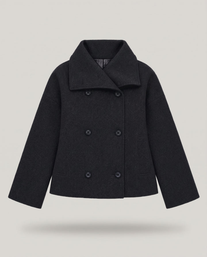 Double Breasted Short Coat with Wide Collar