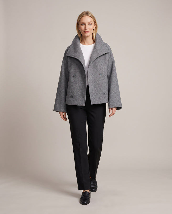 Double Breasted Short Coat with Wide Collar