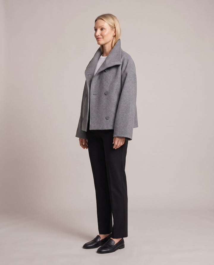 Double Breasted Short Coat with Wide Collar