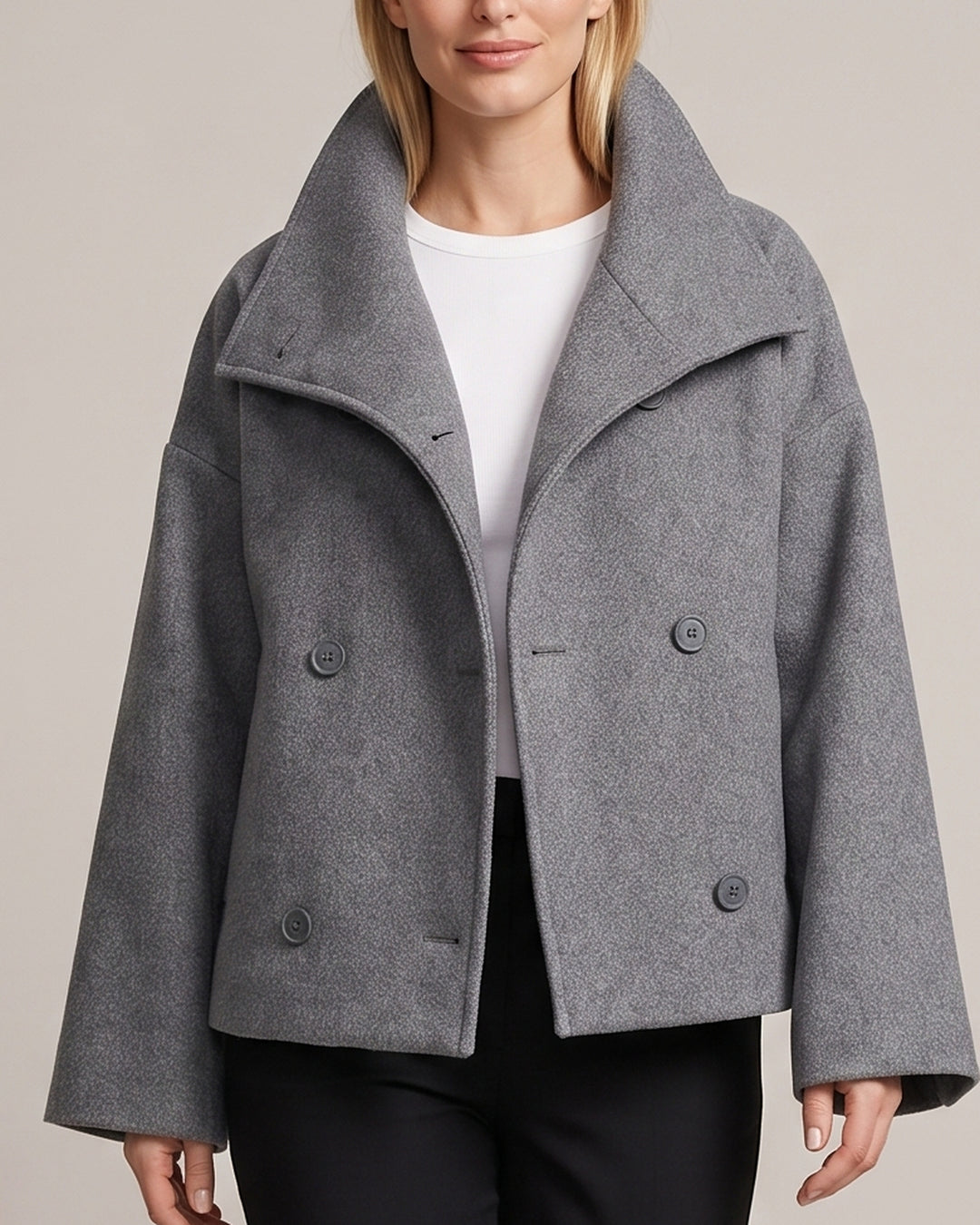 Double Breasted Short Coat with Wide Collar