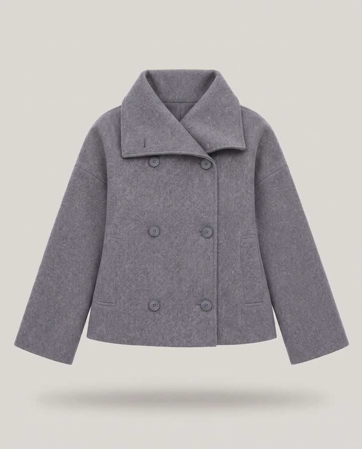 Double Breasted Short Coat with Wide Collar