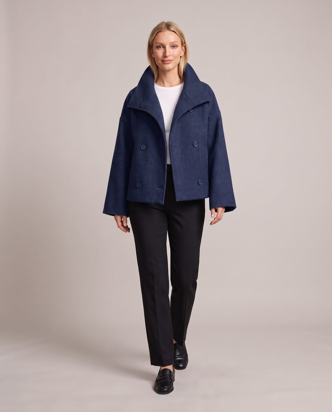Double Breasted Short Coat with Wide Collar