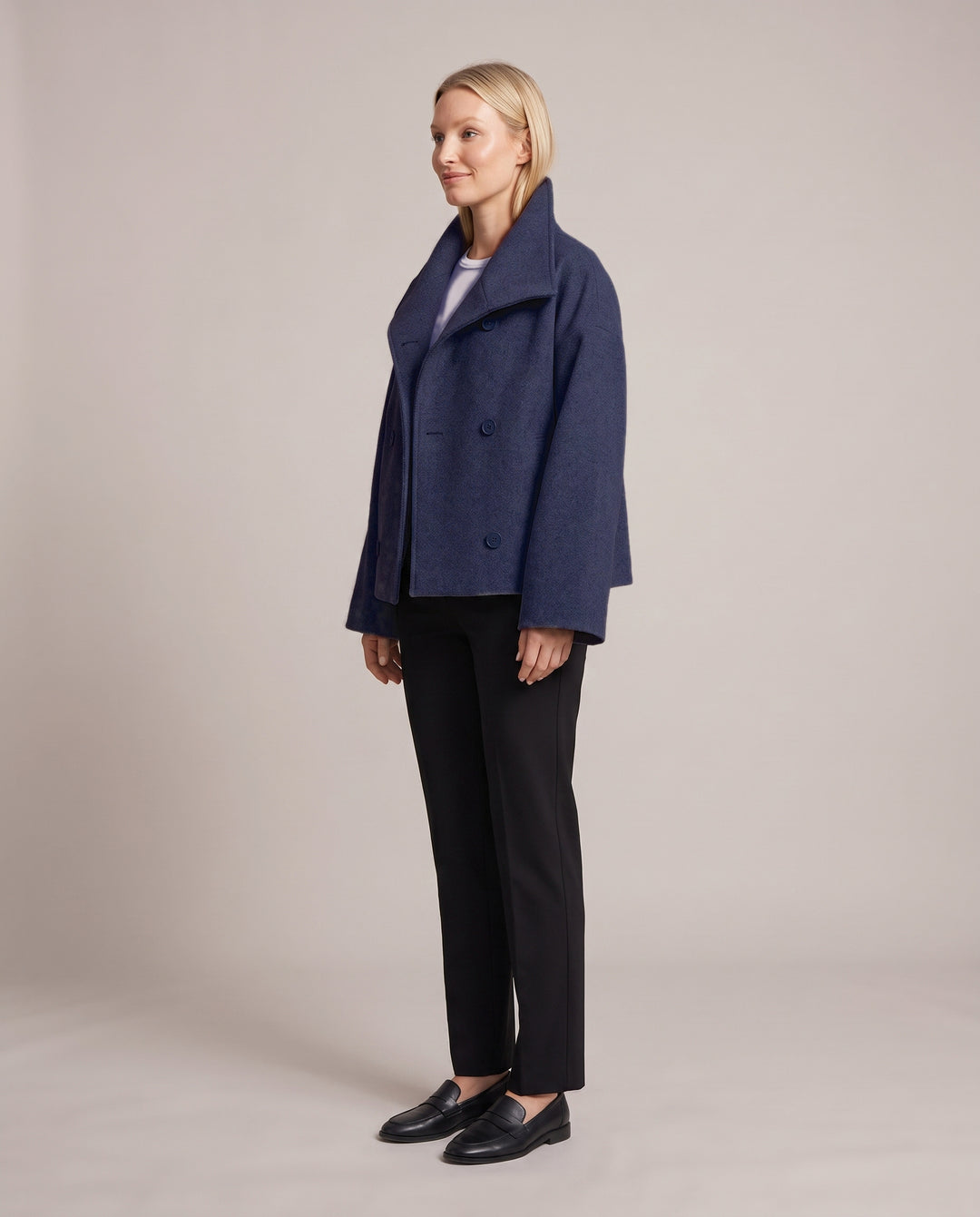 Double Breasted Short Coat with Wide Collar