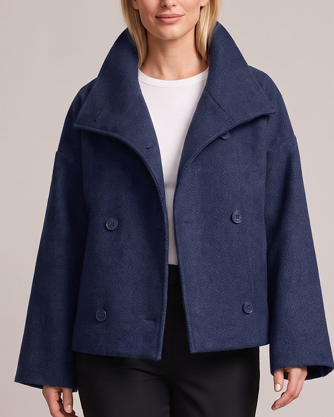 Double Breasted Short Coat with Wide Collar