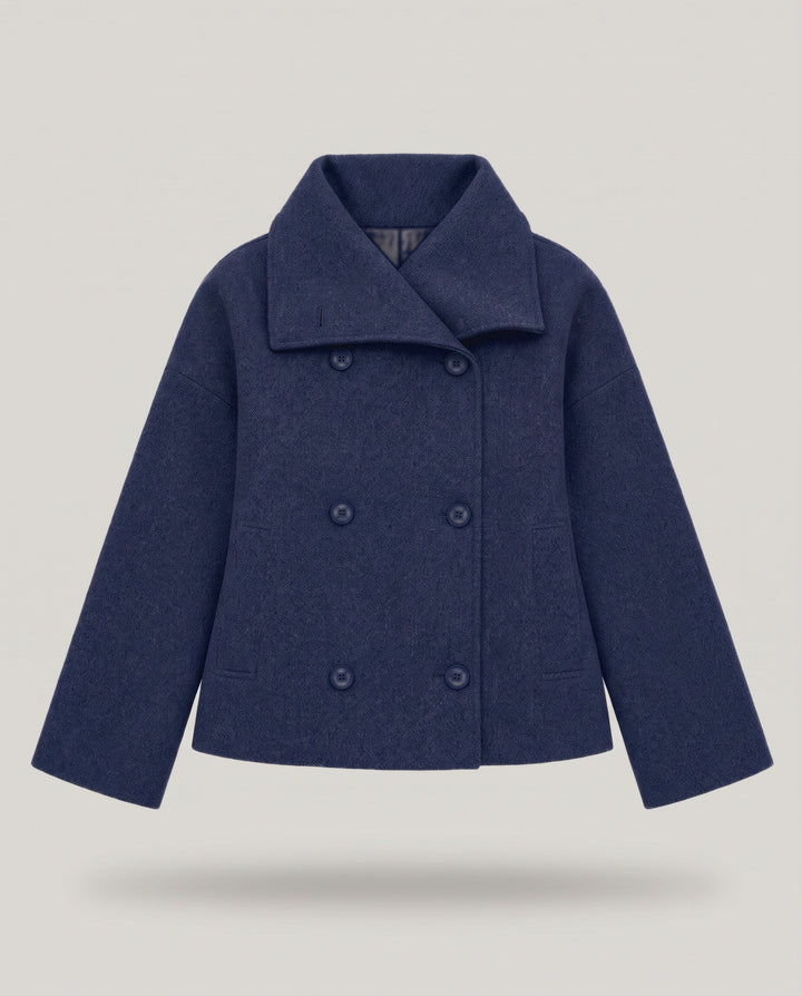 Double Breasted Short Coat with Wide Collar