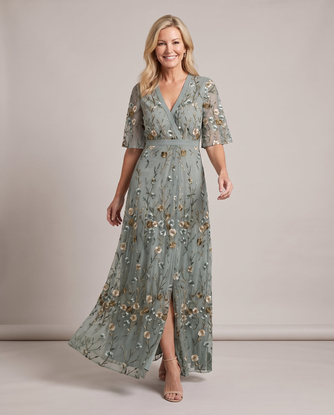 Sage Green Embroidered Maxi Dress