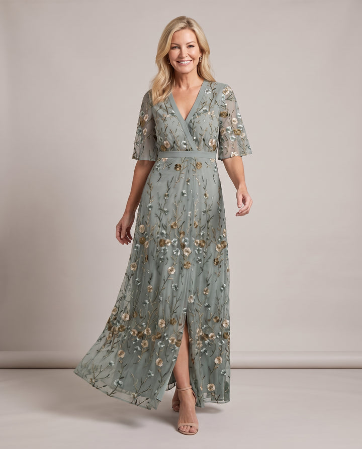 Sage Green Embroidered Maxi Dress