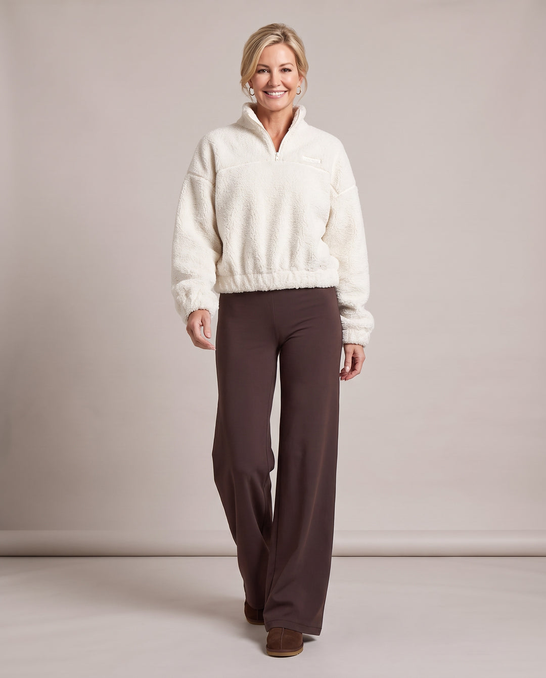Cream Half Zip Teddy Fleece