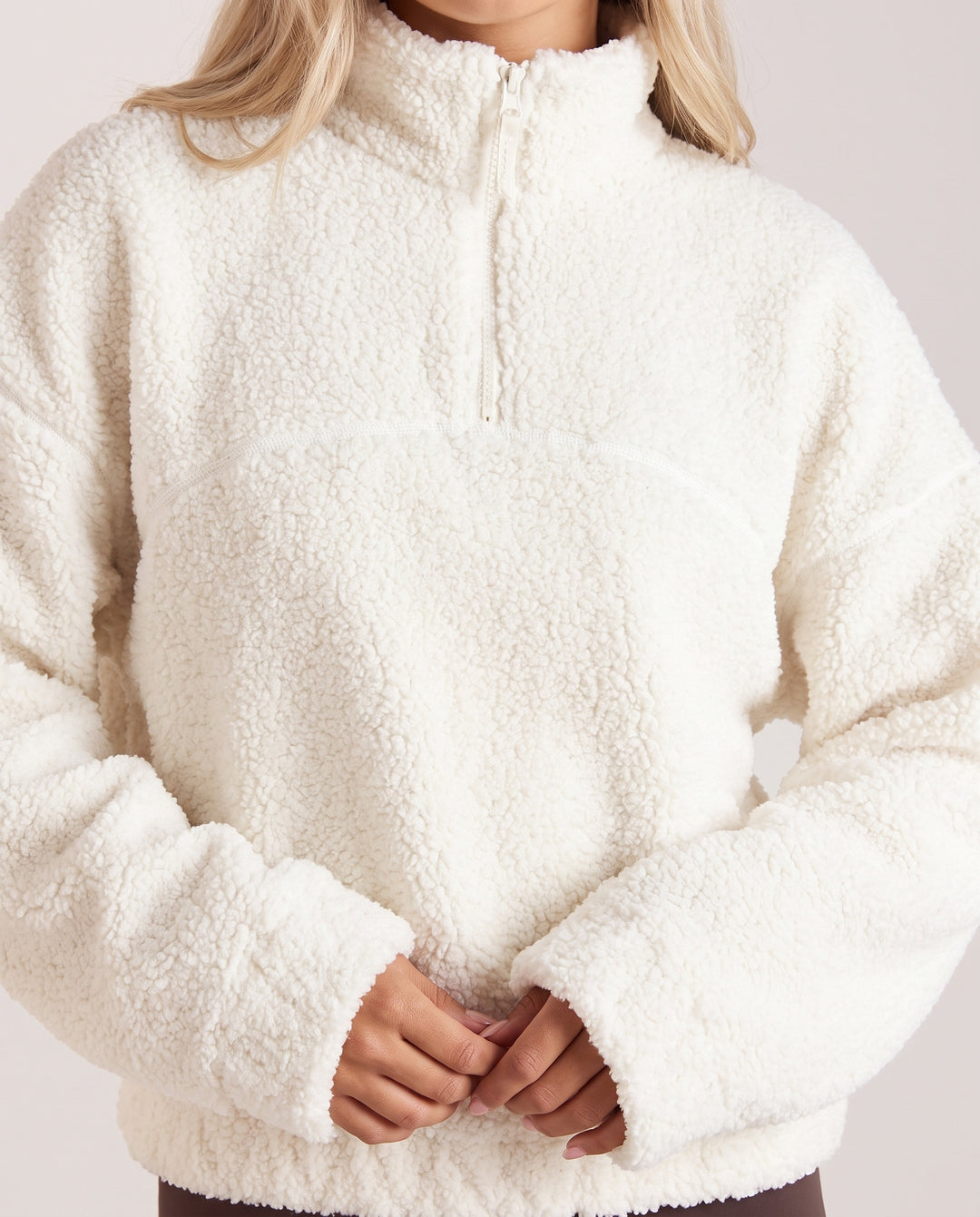 Cream Half Zip Teddy Fleece