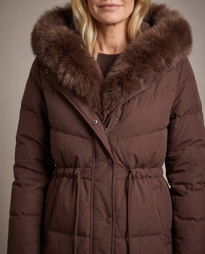 Brown Faux Fur Hooded Longline Puffer Coat