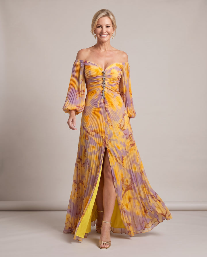 GRETA™ – LONG FLORAL DRESS WITH A DEEP NECKLINE