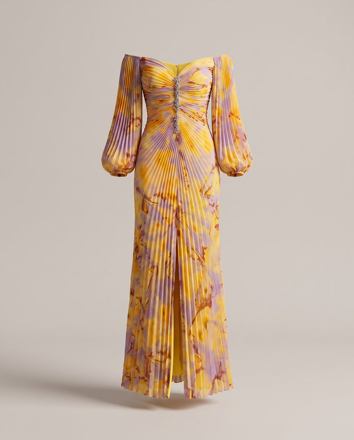 GRETA™ – LONG FLORAL DRESS WITH A DEEP NECKLINE