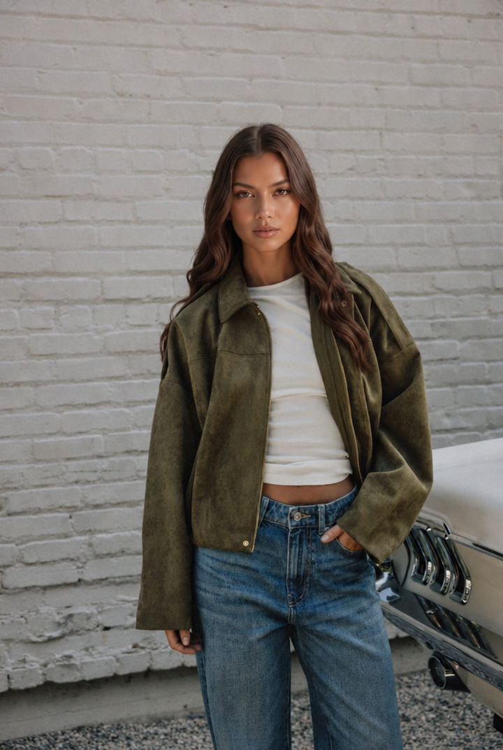 Cropped Oversized Suede Jacket - view 13