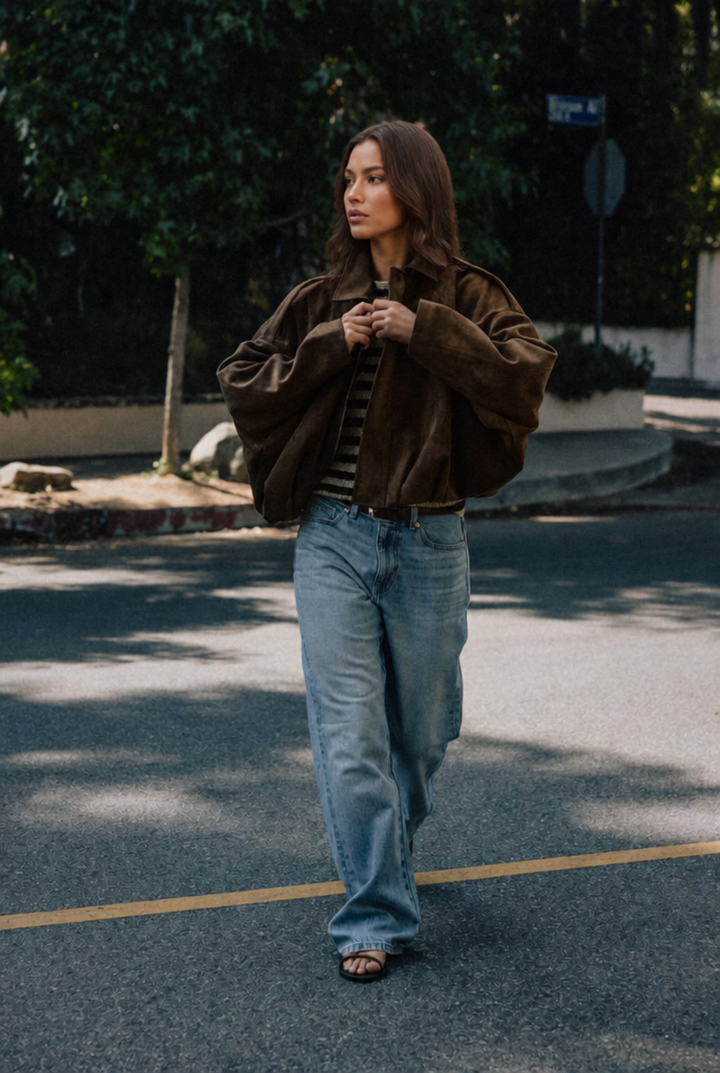 Cropped Oversized Suede Jacket - view 6