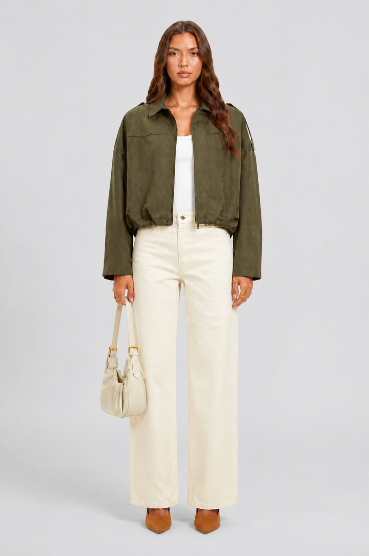 Cropped Oversized Suede Jacket - view 9