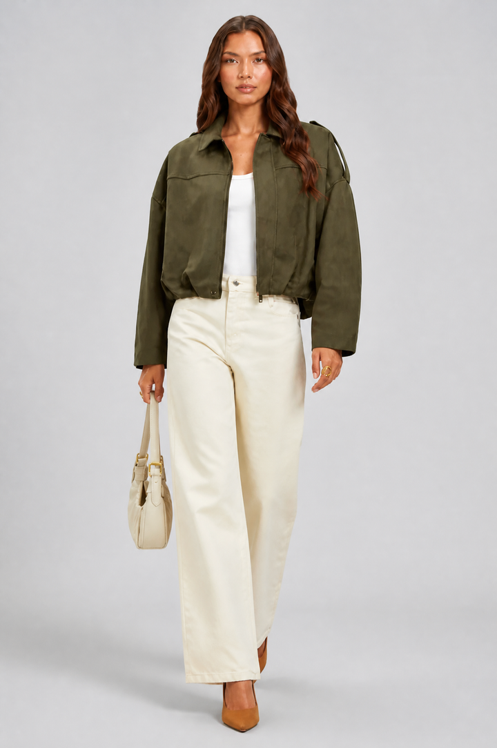 Cropped Oversized Suede Jacket - view 8