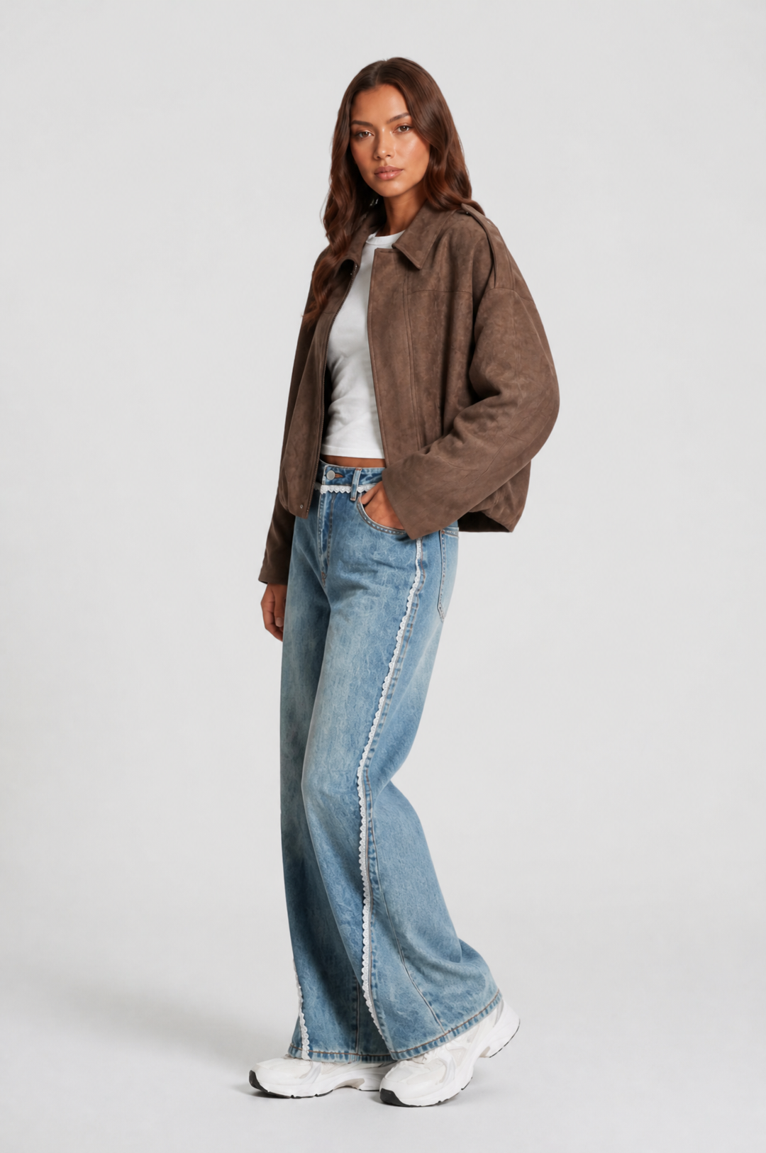 Cropped Oversized Suede Jacket - view 3